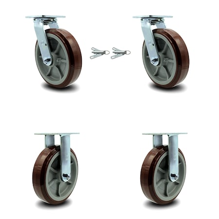 Service Caster 8 Inch Polyurethane Caster Set with Ball Bearings 2 Swivel Lock 2 Rigid SCC SCC-30CS820-PPUB-BSL-2-R-2